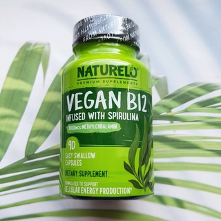 วิตามินบี12 Vegan B12 Infused with Spirulina 90 Easy Swallow Capsules (NATURELO®) B-12 B 12