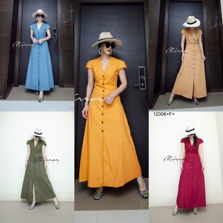 ES224  Maxi Dress แม็กซี่เดรสแขนกุดคลุมไหล่ กระดุมหน้างานผ้าซาร่า สีพื้น เนื้อผ้ามีน้ำหนัก ทิ้งตัวสวย ใส่ได้บ่อยๆ พร้อม