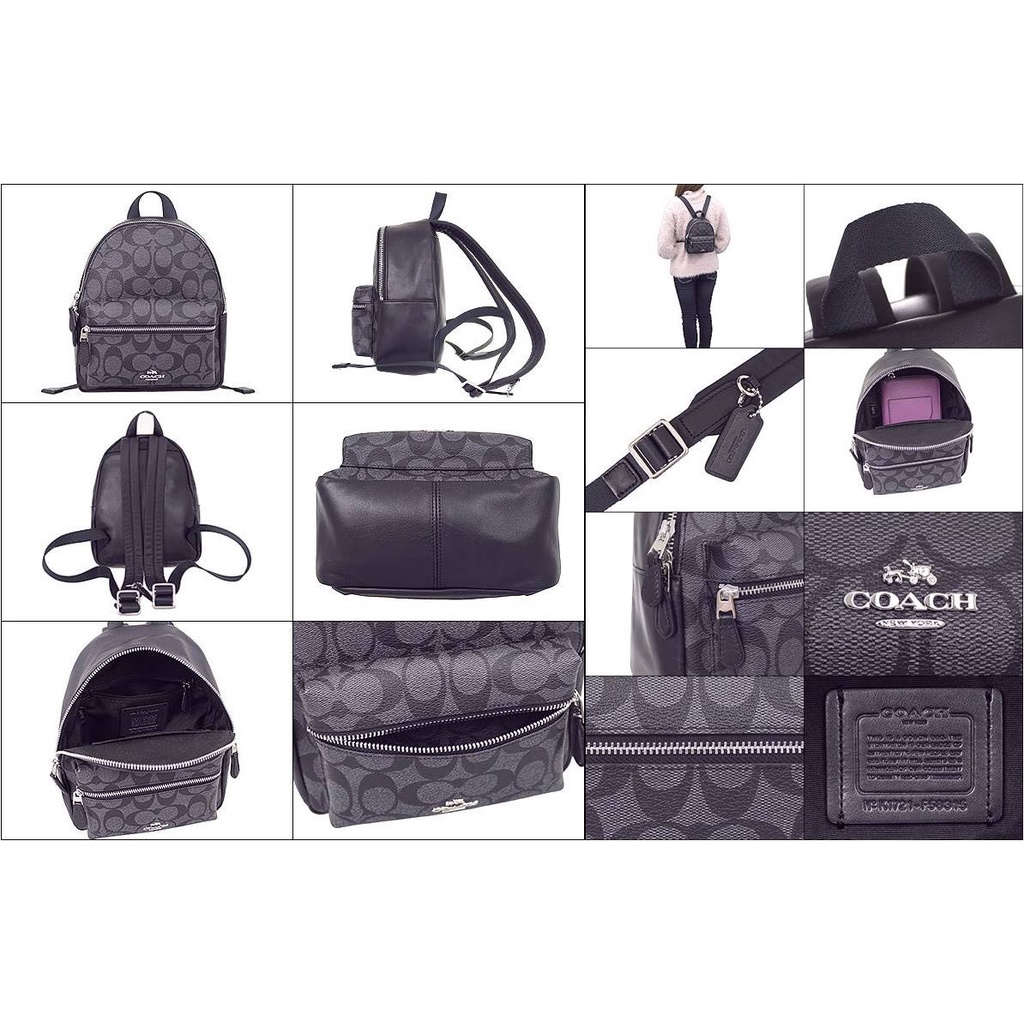 COACH 58315 แท้ 💯% COACH MINI BACKPACK เป้ Coach ไซส์มินิลาย C สีเทาดำ