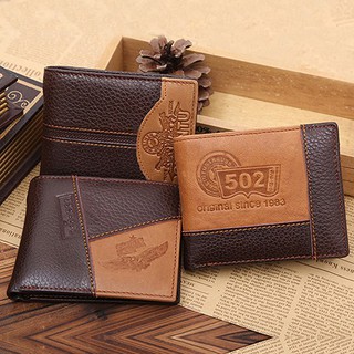 🔥Men Coffee Full-Grain Leather Bifold กระเป๋าสตางค์กระเป๋าใส่เหรียญ