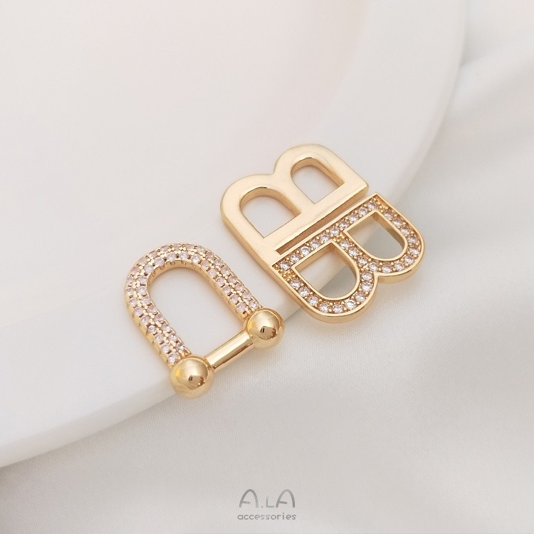 จี้สร้อยคอ ต่างหู รูปตัว U ชุบทอง 14K ประดับเพทาย แฮนด์เมด diy