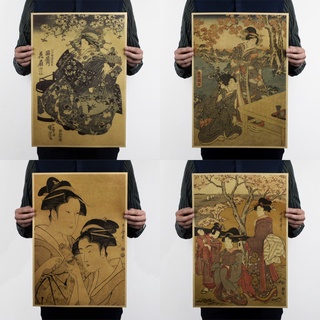 โปสเตอร์กระดาษคราฟท์สไตล์ญี่ปุ่น Ukiyo-E 51X35.5 ซม. สําหรับตกแต่งบ้าน