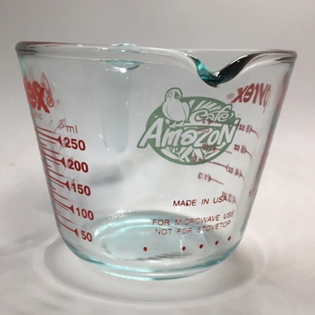 PYREX ถ้วยตวงแก้ว ถ้วยชง 8oz.  มีโลโก้ Cafe Amazon ยีห้อ Pyrex