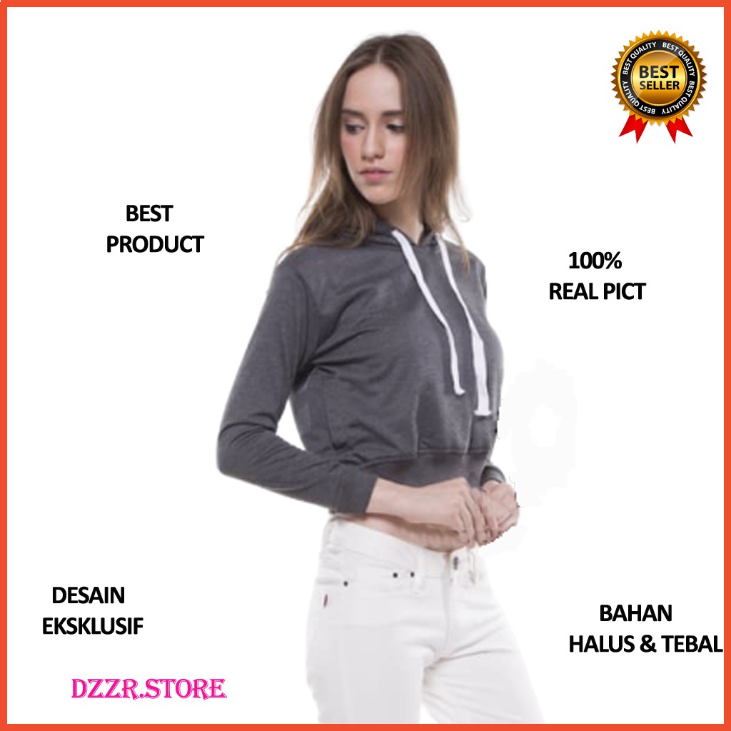 ต้นฉบับ DISTRO WOMENS CROP JUMPER JACKET DARK GREY WOMEN V9W5 PREMIUM MODERN COOL DARK GREY