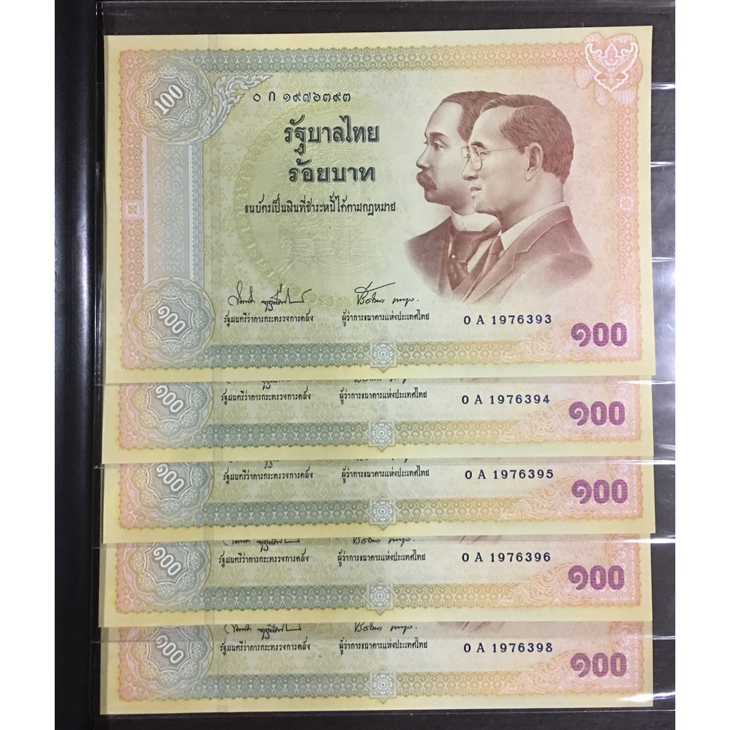ธนบัตรที่ระลึก 100 บาท 100 ปี ธนบัตรไทย (สองรัชกาล) สภาพไม่ผ่านการใช้งาน