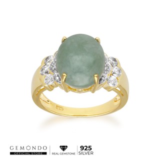 Gemondo แหวนเงินแท้ 925 ชุบทอง 18K แหวนหยก (Jadeite) และเพทาย (Zircon) ดีไซน์คลาสสิค : แหวนพลอย หยกแท้ พลอยแท้