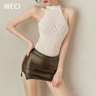 【พร้อมส่ง】WECI ชุดบอดี้สูท หนัง เซ็กซี่ เปิดเป้า และกระโปรง คอสเพลย์ สําหรับผู้หญิง