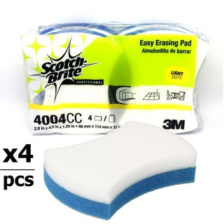 (4 ชิ้น) Scotch-Brite Easy Erasing Pad ฟองนาโน น้ำมหัศจรรย์ 3M ทำความสะอาดผนัง โต๊ะ พื้นผิวลามิเนต กระจกหน้าต่าง