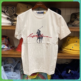 RALPH LAUREN เสื้อยืดโปโลแขนสั้นลําลอง คอกลม ผ้าฝ้าย พิมพ์ลายโลโก้ม้า ขนาดใหญ่ แฟชั่นสําหรับผู้ชาย