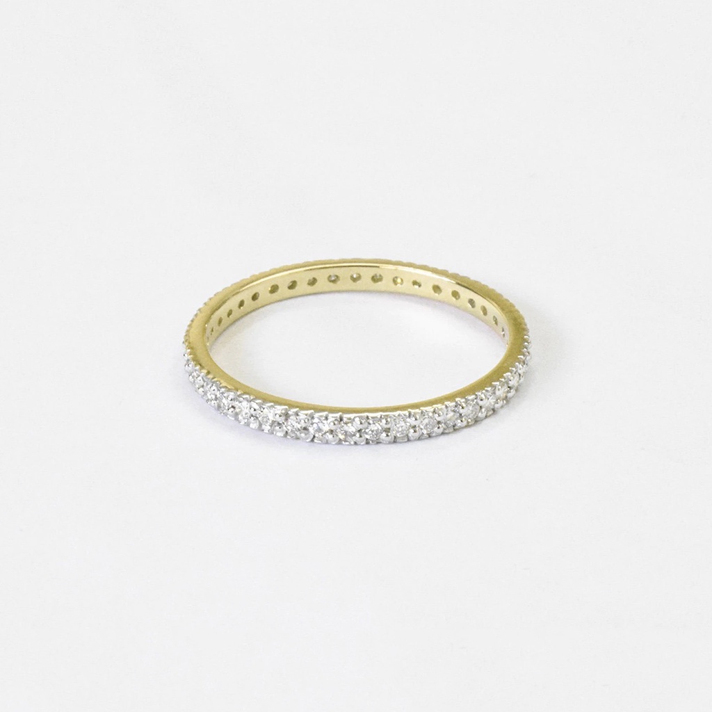 แหวนทองคำ ฝังเพชรแท้ 14K สี Yellow Gold แหวนเพชรล้อม เพชรสองแถว ดีไซน์เรียบแต่หรูหรา