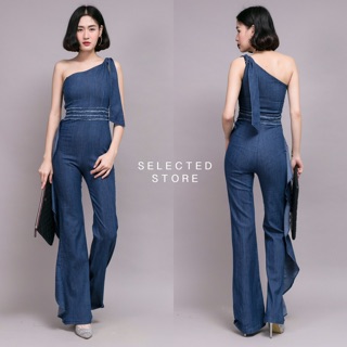 One Shoulder Denim Jumpsuit