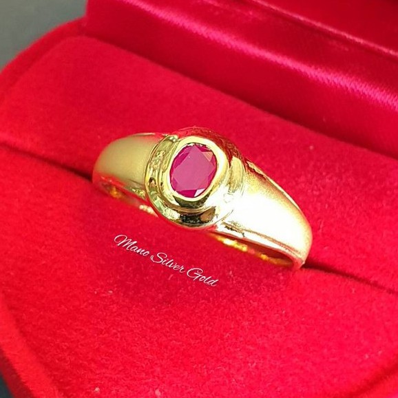 แหวน 0525 พลอยกิมบ่เซี่ยง "รุ่นเคลือบทองหนาพิเศษ" หนัก 2 สลึง พลอยทับทิม พลอยเกรดดี แหวนทองไมครอนคุณภาพสูง  แหวน