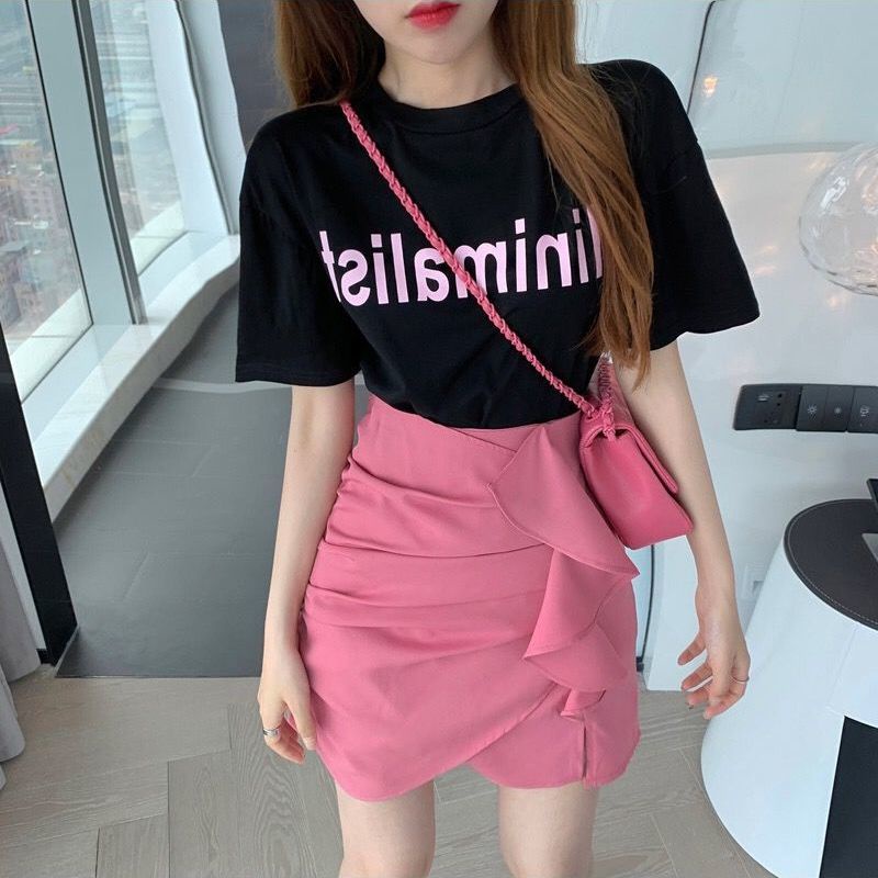 กระโปรงแพคเกจสะโพกKorean Fashion Ruffles Asymmetrical Folds Slic Mini ...