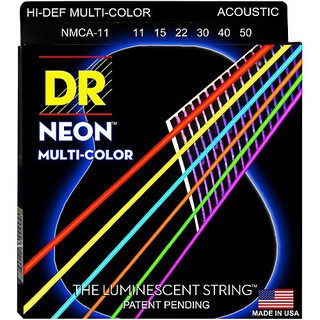 DR Strings สายกีตาร์โปร่ง แบบเรืองแสง เบอร์ 11 สายเคลือบ สีรุ้ง รุ่น NMCA-11 (Custom Light, 11-50) ** Made in USA **