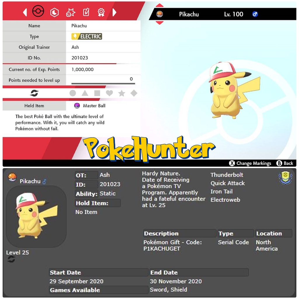 Evento Pokémon: Set Di Pikachu Con Berretto Di Ash (6 IV) Per Spada/Scudo E Scarlatto/Violetto