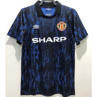 เสื้อกีฬาแขนสั้น ลายทีมชาติฟุตบอล Manchester United 1993 สีฟ้า ดํา ไซซ์ S-2XL คุณภาพสูง AAA