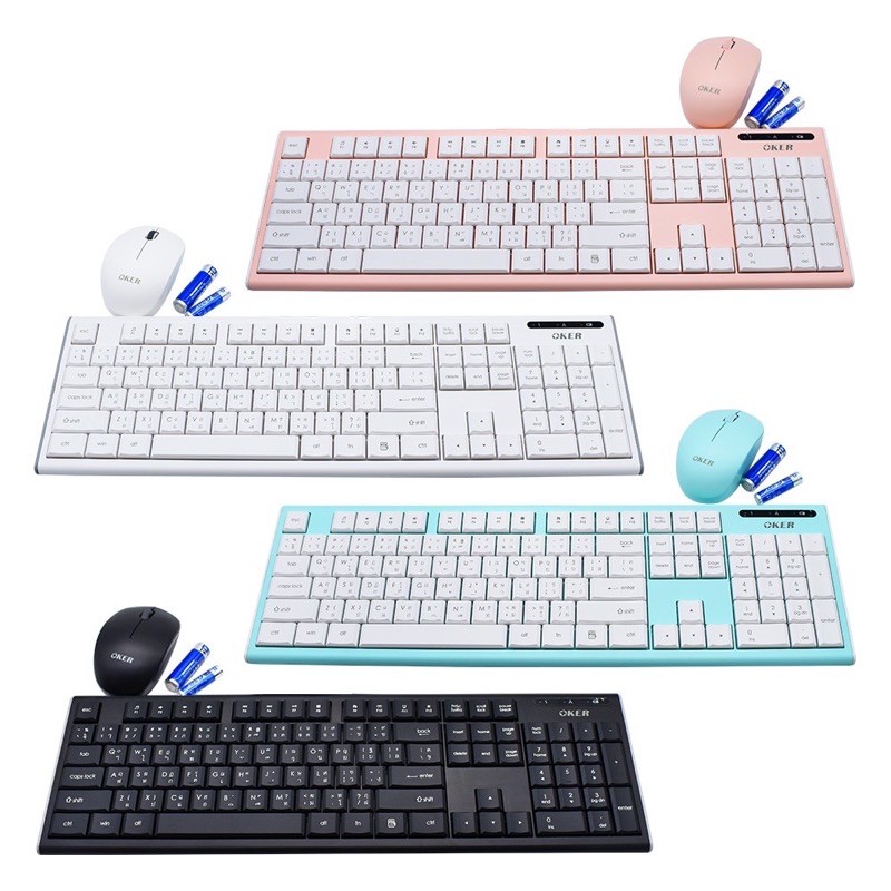 OKER ชุดคีบอร์ดเมาส์ไร้สาย Wireless keyboard mouse Combo set รุ่น K9300