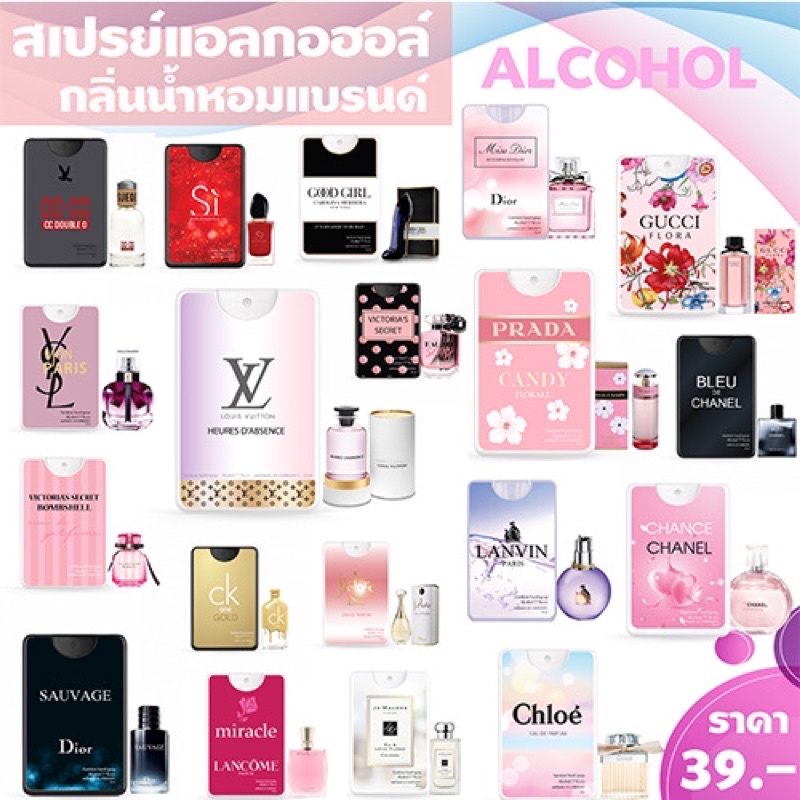 สเปรย์แอลกอฮอล์กลิ่นน้ำหอมแบรนด์ กลิ่นหอมพรีเมียม ขนาด 20 มลl