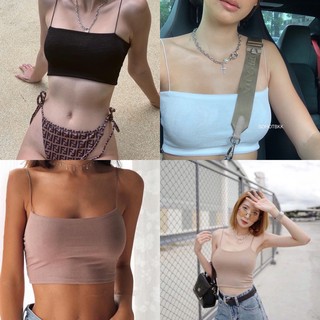 [พร้อมส่ง]✨Spa crop เสื้อครอปสายเดี่ยว สายสปาเก็ตตี้ ผ้า2ชั้น 5สีขายดี