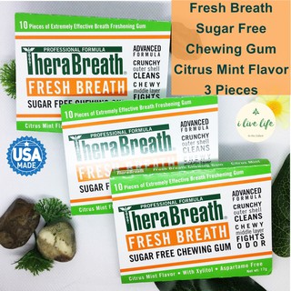 หมากฝรั่งดับปลิ่นปาก Fresh Breath Sugar Free Chewing Gum Citrus Mint Flavor 3 Pieces - TheraBreath ปราศจากน้ำตาล ส้มมิ้น