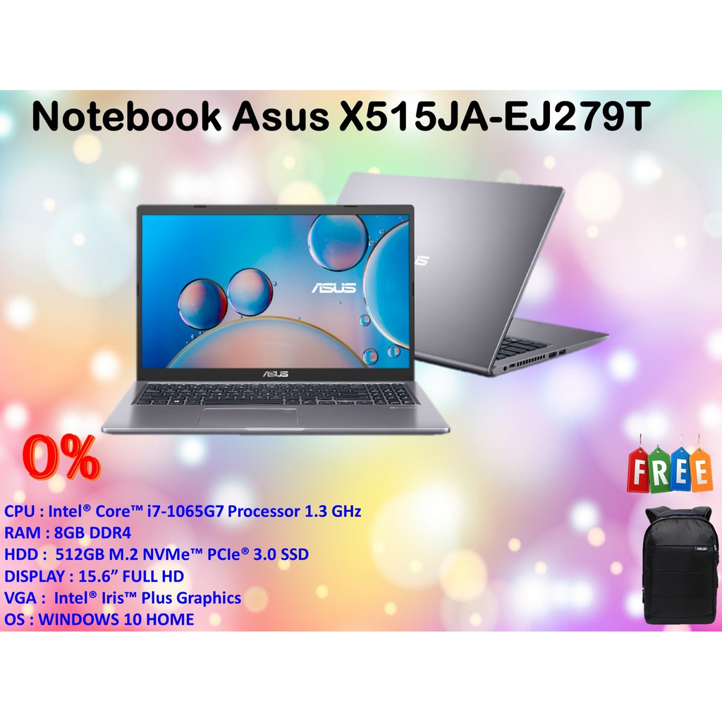[ฟรีของแถม] ASUS Laptop X515 (X515JA-EJ279T) Notebook ( โน๊ตบุ๊ค ) 15.6" FHD i7-1065G7 RAM8GB SSD512GB W10