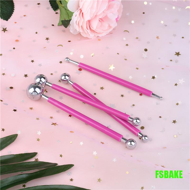 [FSBAKE] ปากกาโลหะ ลายดอกไม้ สําหรับตกแต่งเค้ก ฟองดองท์ 4 ชิ้น KCB