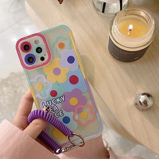 เคสโทรศัพท์มือถือ ลายดอกไม้ หลากสี พร้อมสายคล้อง สําหรับ Apple Iphone 14pro 12promax 11 14plus 13 678plus xs xr