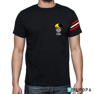 เสื้อยืด CGGG สตรีทอาร์ทลาย 3 แถบคาดแดง สีดำ Just Black