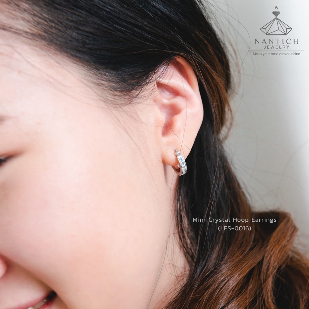 ‍⚕️ [เครื่องประดับ | ปลอดภัย] ต่างหู คนแพ้ง่าย : Mini Crystal Hoop Earrings (LES-0016) Nantich Jewelry ราคา ถูกที่สุด ดีลบีเคเค แกลเลอรีภาพที่ 7