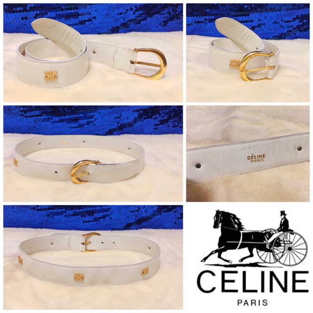 🎗: CELINE White Leather Belt Vintage แท้💯%