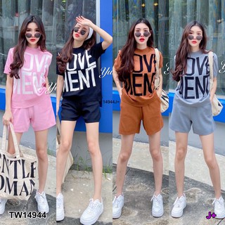 MF14944  Set 2 ชิ้น เสื้อแขนสั้น อกทอลายตัวอักษร มาพร้อมกางเกงขาสั้น มีกระเป๋าล้วงข้าง เนื้อผ้าไหมพรมทั้งชุด งานสวยมากๆเ