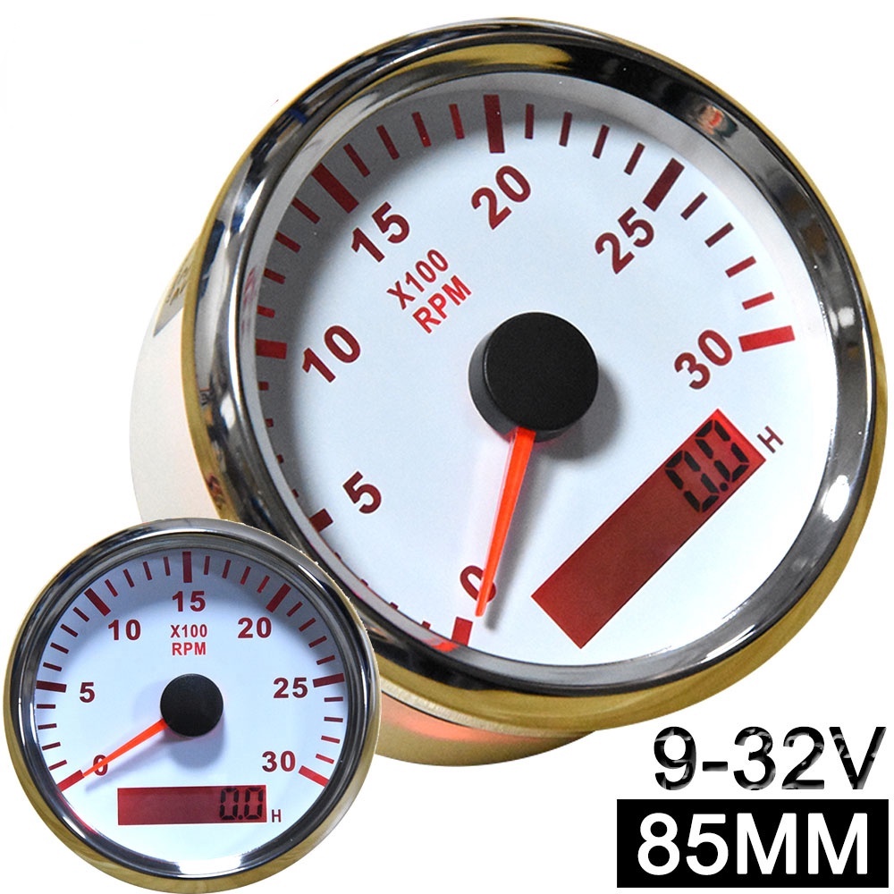 เครื่องวัดรอบเครื่องยนต์ดีเซล RPM เกจชั่วโมง REV เคาน์เตอร์ 3000RPM พร้อมชั่วโมงดิจิทัล จอแอลซีดี เรือแบ็คไลท์สีแดง