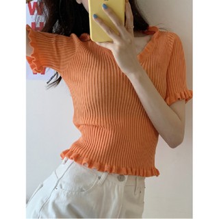 🌈Korean House🌸2020 summer new Korean knit short-sleeved shirt slim slimming T-shirt women clothes tops