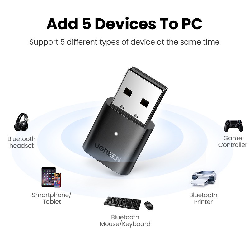 ✥❦✣UGREEN บลูทูธ ตัวรับสัญญาณบูลทูธ Mini USB BT5.0 Wireless Bluetooth Dongle CRS Audio Receiver Compatible with Windows