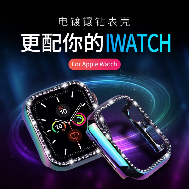 เหมาะสําหรับ Apple Watch Case Diamond AppleWatch 12345 รุ ่ นป ้ องกันคาร ์ บอนไฟเบอร ์ สีชุบ PC ป ้ องกันกรณี iWatch 5 42mm44mm