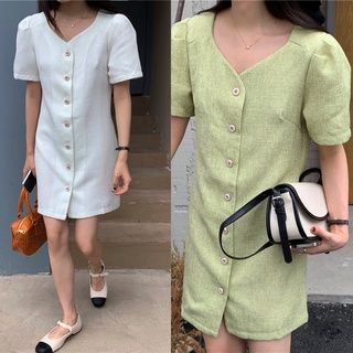 พร้อมส่ง 🏖⛱⛺️ twit  minimal dress C3188 มินิเดรสสั้น มินิเดรสสั้นผ้าทวิต มี 2 สี เขียว ขาว