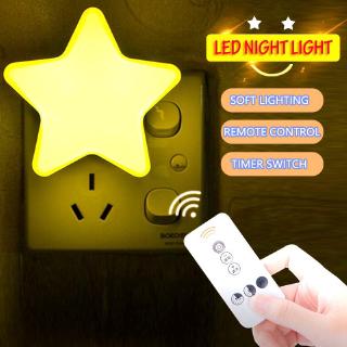 Mini Cute Remote Control Star LED Night Light  AC110-220V Socket  US Plug Bedside Wall Lamp Children kids Night Lamp