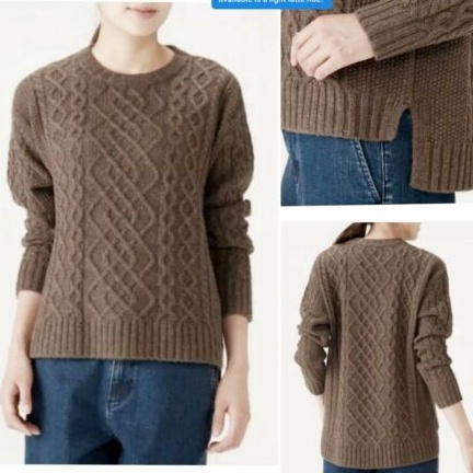 เสื้อไหมพรมผู้หญิง เสื้อไหมพรมญี่ปุ่น MUJI : YAK & WOOL MIX ARAN COZY CABLE KNIT SWEATER #1538199082
