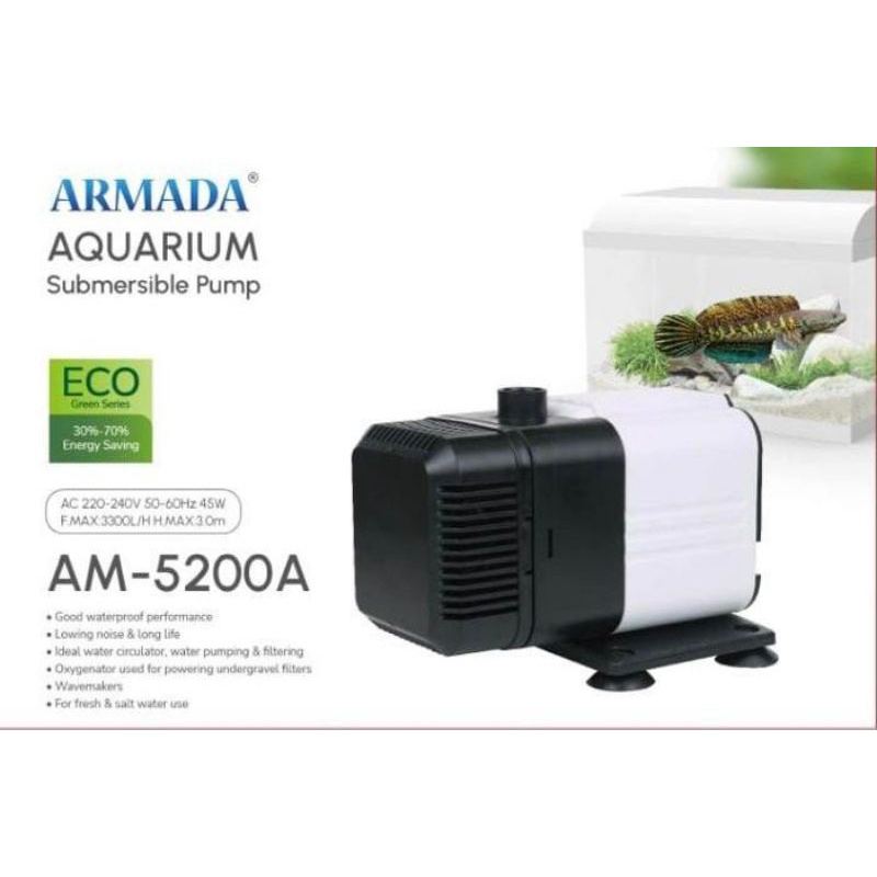 MESIN RK Aquarium Pond Submersible Machine ARMADA AM 5200 A Aquarium Pond Waterpump 2M-3M