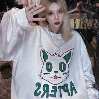 Autumn thin sweater for women 2021 New Korean style cartoon cat printing loose round neck pullover top coat