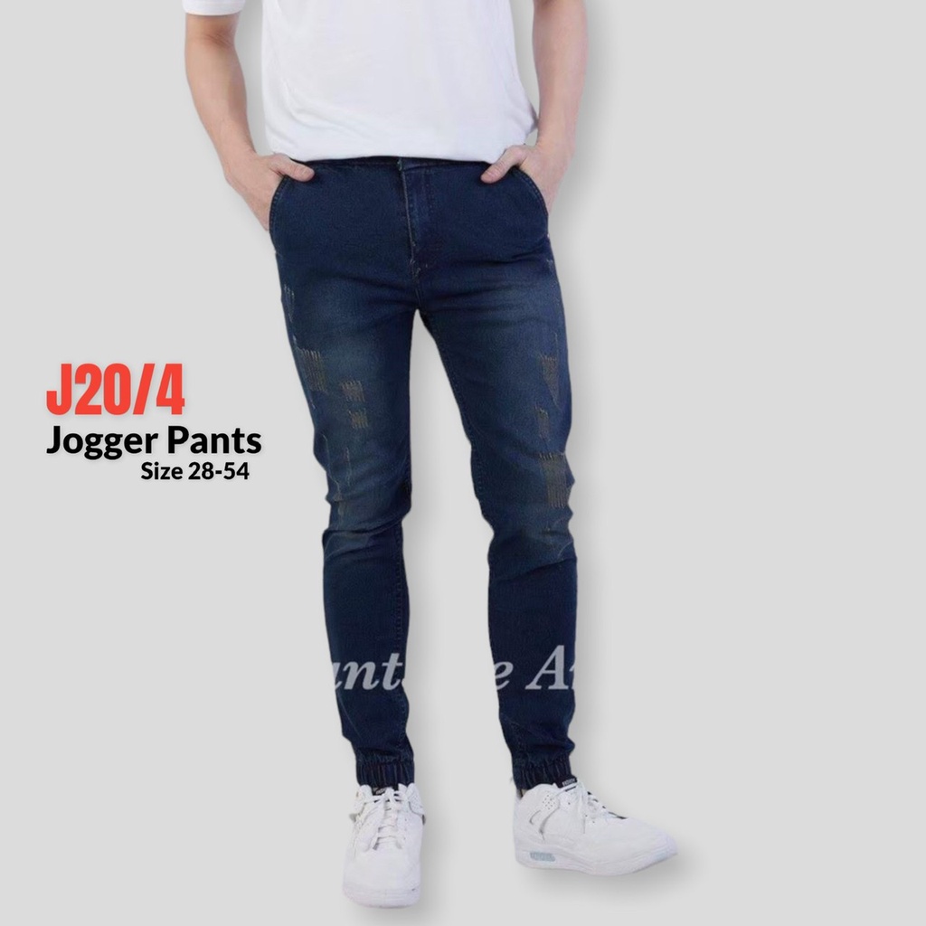 JOGGER JEANS กางเกงขาจั้ม ผ้ายีนส์ยืด สีมิดไนท์บลูฟอกสนิม แต่งงานสะกิดขาด เป้าซิป Size 28-54 สินค้าพร้อมส่งคร้าบ