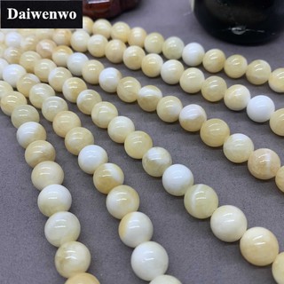 White Yellow Jade Beads สีขาวสีเหลืองหยกลูกปัดหินรอบพลอยธรรมชาติหลวม Spacer DIY ขายส่ง