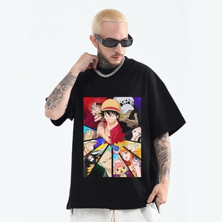 One piece Anime Oversize T Shirt for Men Swag Tops Trendy Tops Cotton Trendy Loose Short Sleeveเสื้อยืด