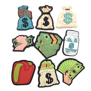 กระปุกออมสิน ลายการ์ตูนหมู Jibitz สําหรับ Croc Dollar Jibbits Charm Cash Shoe Charms Pins Wallet Money Jibits Crocks Men Shoes Accessories Decoration