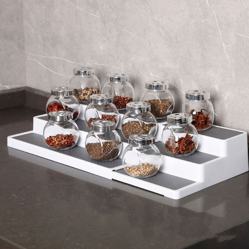 JOY 3 Tier Spice Rack Expandable Step Shelf Cabinet Waterproof Kitchen ...