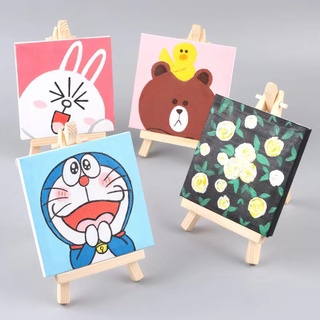ระบายสี ระบายสีการ์ตูน เฟรมผ้าระบายสี เฟรมผ้าใบ เฟรมวาดรูป ผ้าไม่บาง ขาตั้งรูป(ไม้) มีหลายลายให้เลือก พู่กัน2ชิ้น//สีอะค
