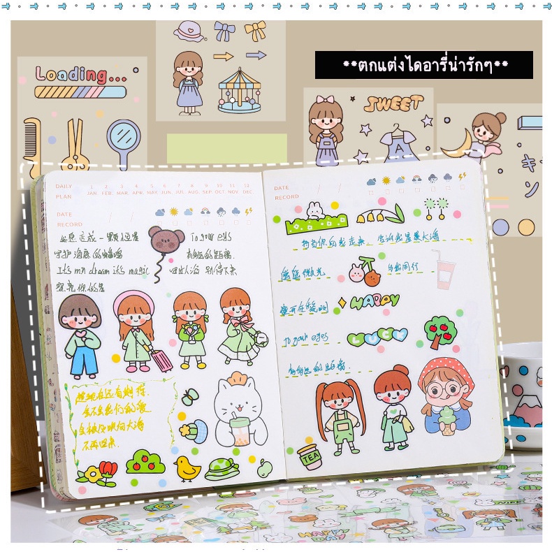 พร้อมส่ง สติ๊กเกอร์ 100แผ่น พร้อมกล่อง Sticker PVC น่ารักกันน้ำ ตกแต่ง ...