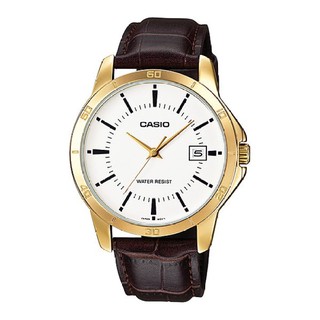 Casio นาฬิกาข้อมือ ผู้ชาย สายหนังสีน้ำตาล รุ่น MTP-V004GL-7A (
White/Brown )