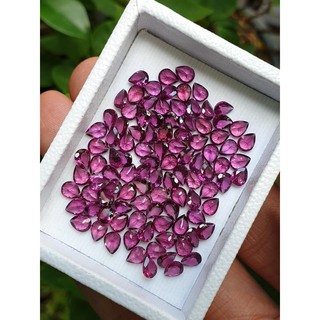 พลอยโรโดไลท์ การ์เน็ท อาฟริกา Natural Rhodolite Garnet ทรงหยดน้ำ 5x4 mm. น้ำงาม สวยมากๆ ( 1 ชุด มี 10 กะรัตค่ะ )