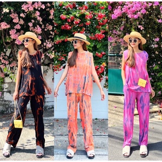 Renita ชุดเซ็ต 2 ชิ้น เสื้อแขนกุด อก 44 Handmade Tie Dye Set กางเกงขายาว เอว 38